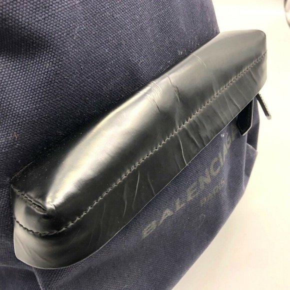 AUTH BALENCIAGA 392007 Backpack-Bag Canvas x Leather Navy/Black - Picture 4 of 8
